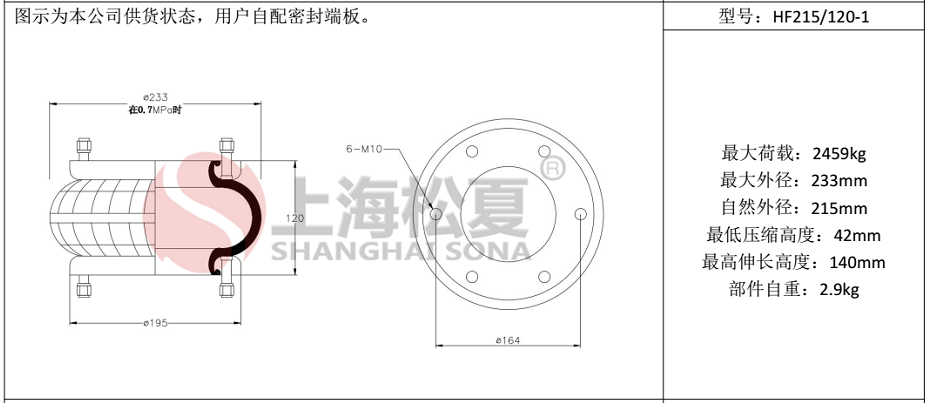 HF215/120-1法蘭式橡膠氣囊，糾偏氣囊